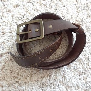 Brown Genuine Leather Bronze Studded Belt